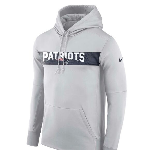 New England Patriots Nike Gray Sideline Team Performance Pullover Hoodie - Picture 1 of 12